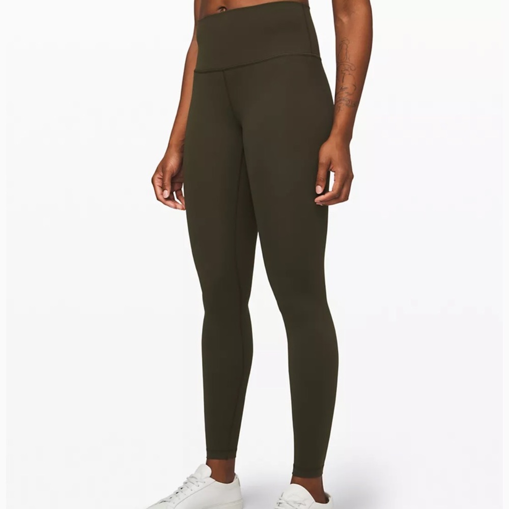 Lululemon wunder under high rise tight 28” size 6 in dark olive.